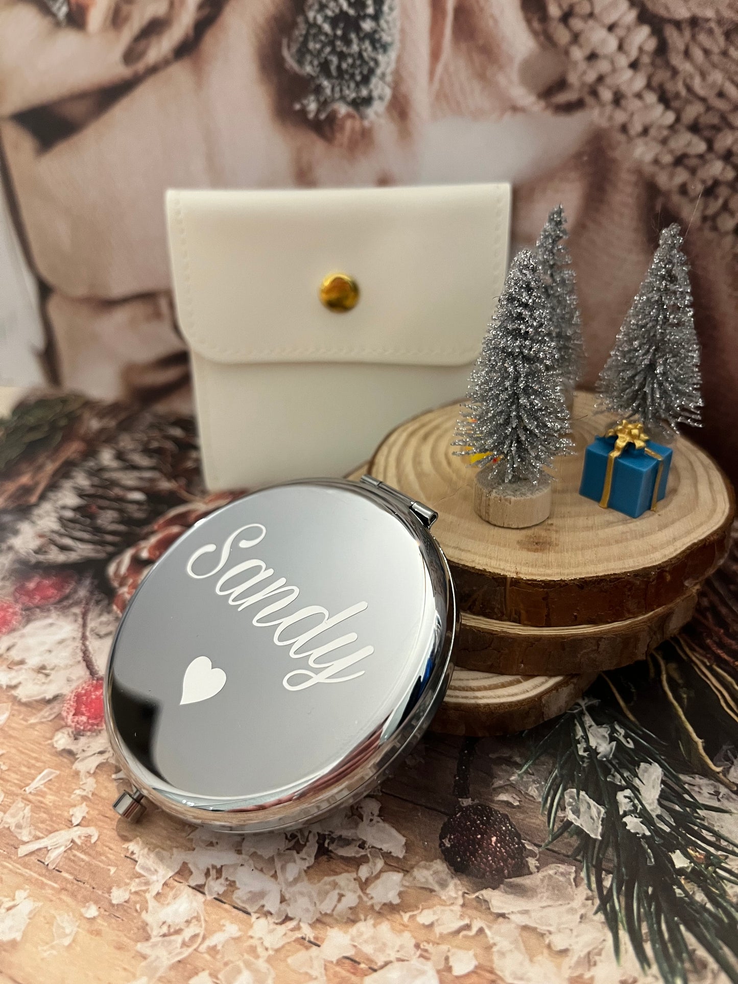 Miroir de poche personnalisé métallisé + pochette