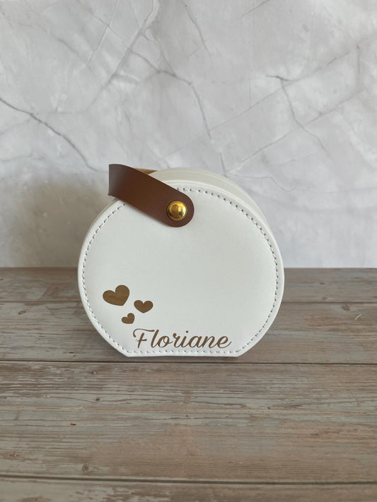 Boîte à bijoux ronde de voyage personnalisée - Simili cuir