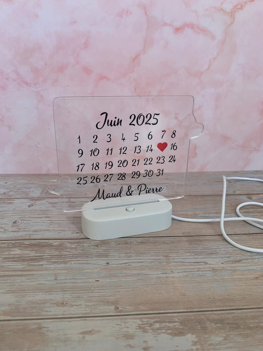 Cadre lumineux personnalisé  Prénoms + date - Rencontre / Mariage