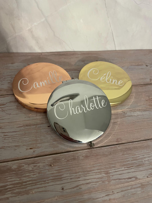 Personalized metallic pocket mirror + pouch
