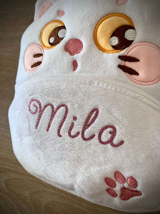 Sac à dos enfant en peluche - maternelle / Animal : Agathe la chatte