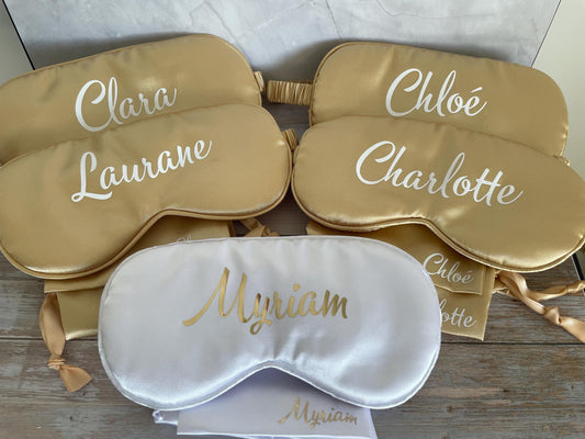 Personalized satin sleep mask + scrunchie - Pajama Party / Wedding / Bachelorette Party / Birthday