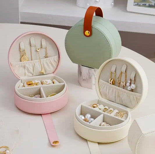 Boîte à bijoux ronde de voyage personnalisée - Simili cuir