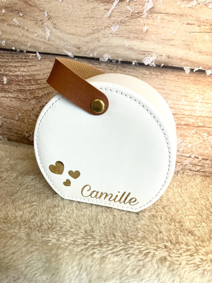 Boîte à bijoux ronde de voyage personnalisée - Simili cuir