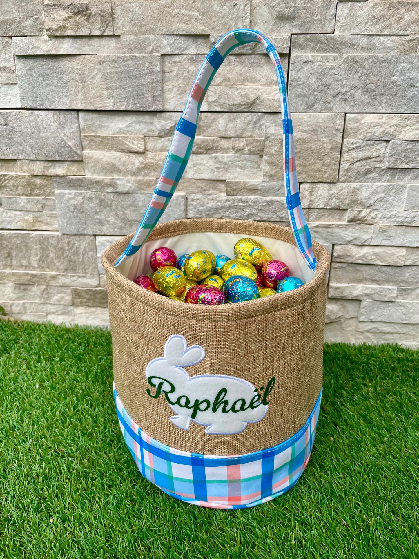 Grand Panier Chasse aux œufs personnalisé  - Lapin Pâques