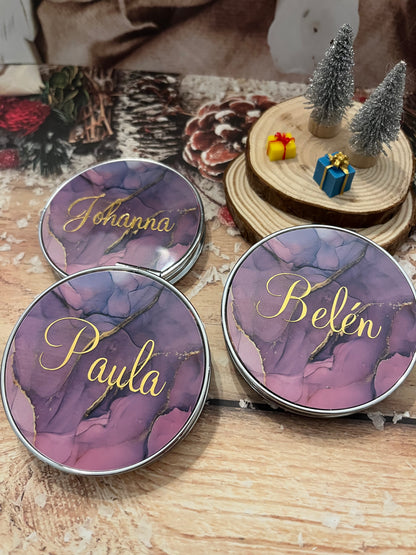 Miroir de poche personnalisé effet marbré