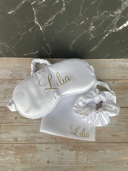 Masque de nuit + chouchou personnalisés satinés - Pyjama Party / Mariage / EVJF / Anniversaire