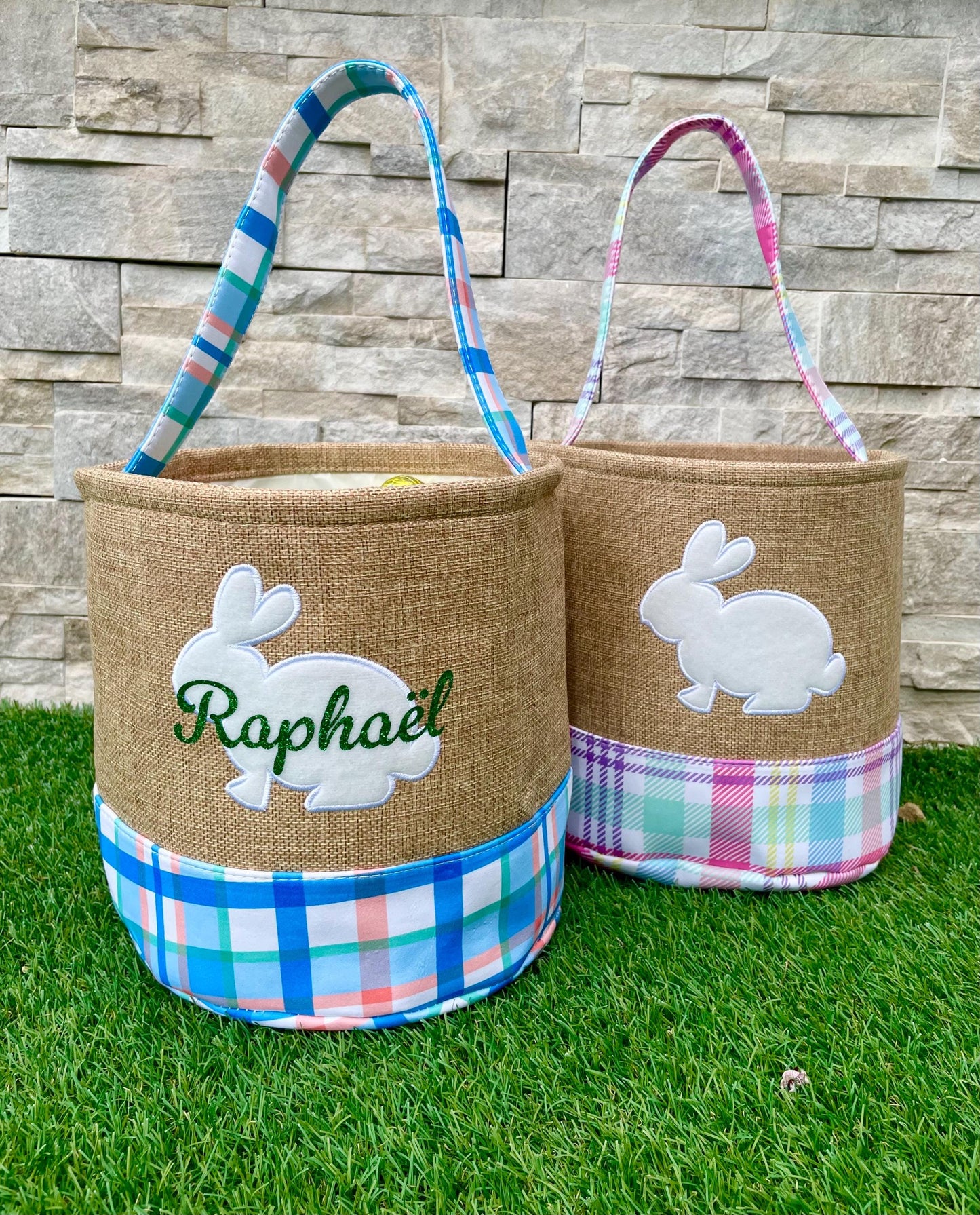 Grand Panier Chasse aux œufs personnalisé  - Lapin Pâques