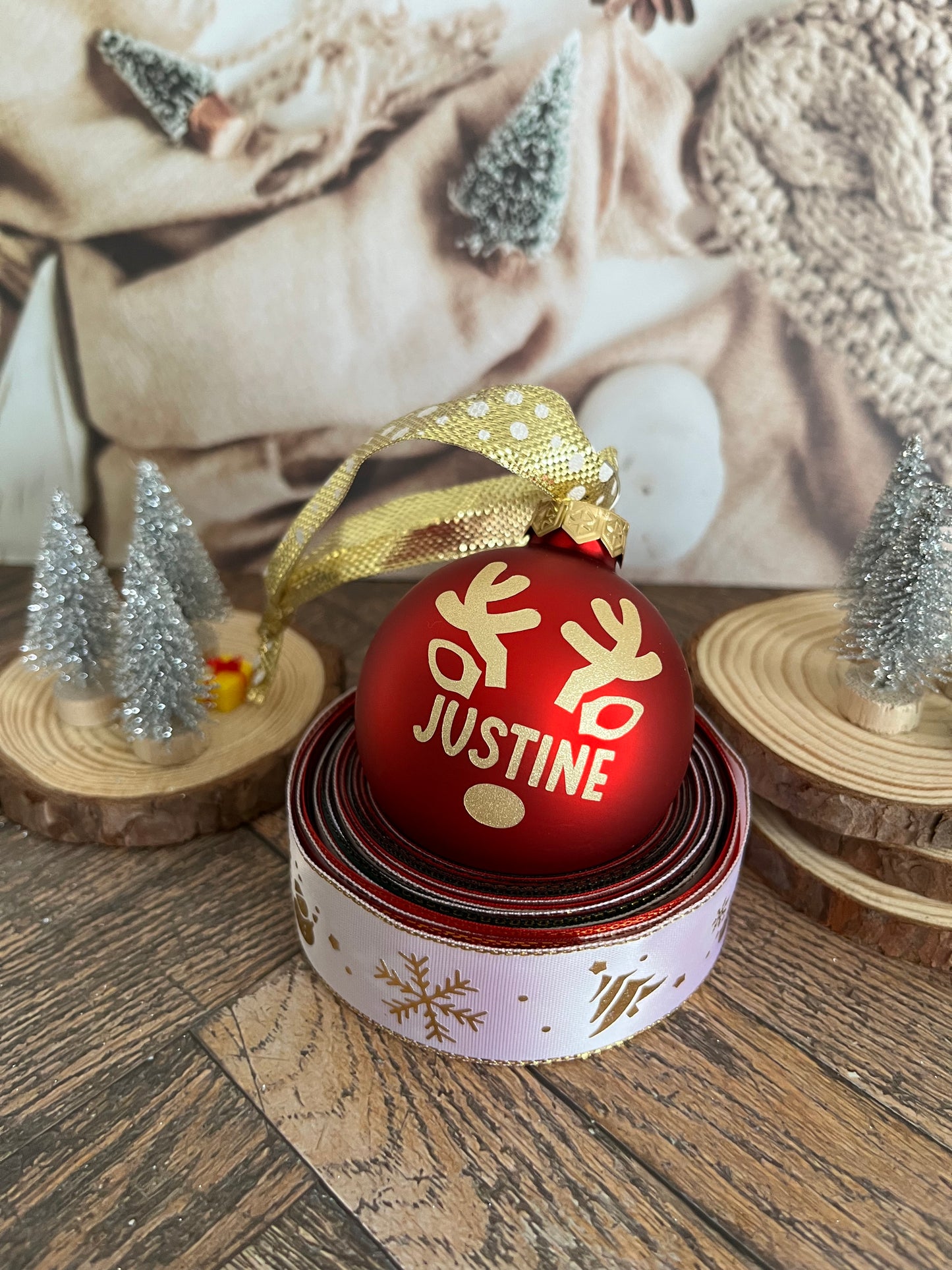 Boule de Noël prénom - motif renne