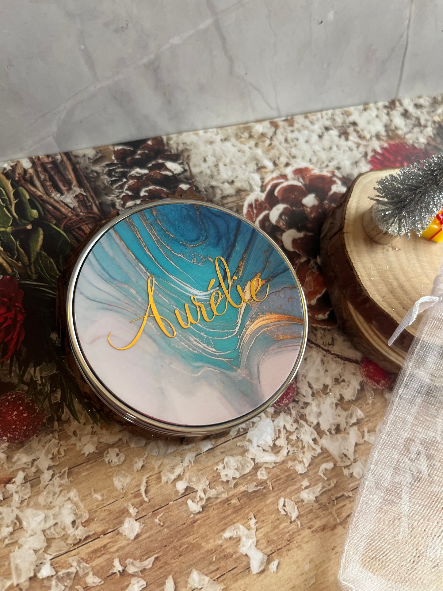 Miroir de poche personnalisé effet marbré