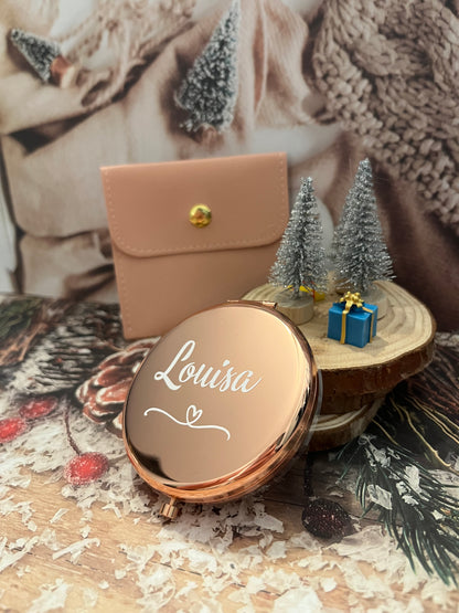 Miroir de poche personnalisé métallisé + pochette