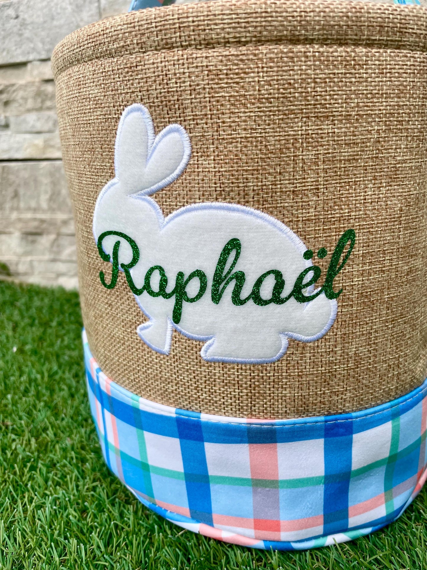 Grand Panier Chasse aux œufs personnalisé  - Lapin Pâques