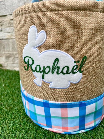 Grand Panier Chasse aux œufs personnalisé  - Lapin Pâques