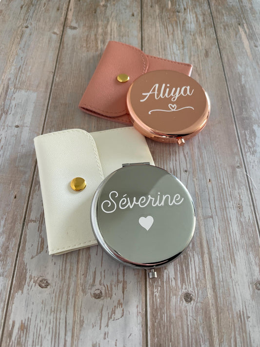 Miroir de poche personnalisé métallisé + pochette