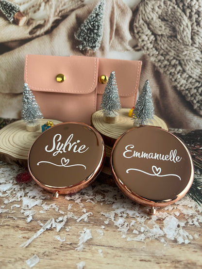 Miroir de poche personnalisé métallisé + pochette