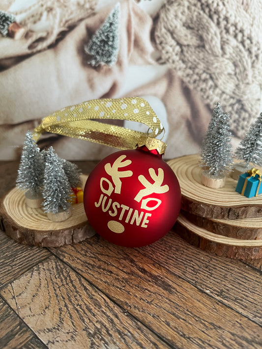 Boule de Noël prénom - motif renne