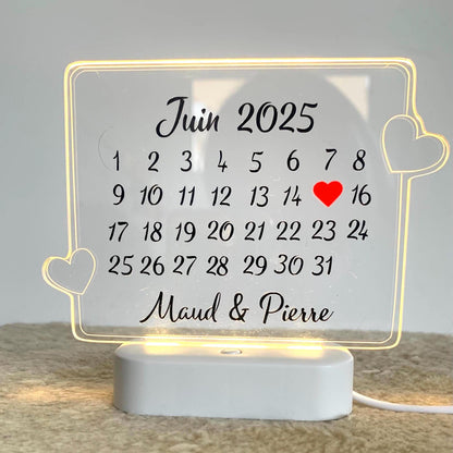 Cadre lumineux personnalisé  Prénoms + date - Rencontre / Mariage
