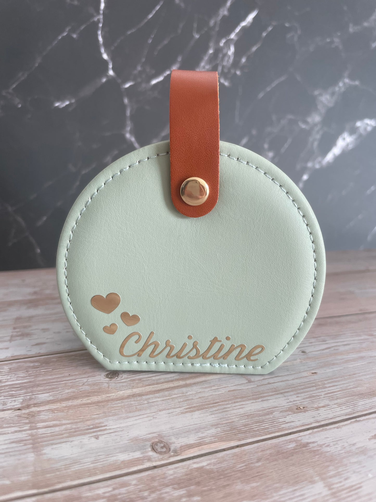 Boîte à bijoux ronde de voyage personnalisée - Simili cuir