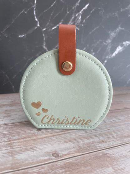 Boîte à bijoux ronde de voyage personnalisée - Simili cuir