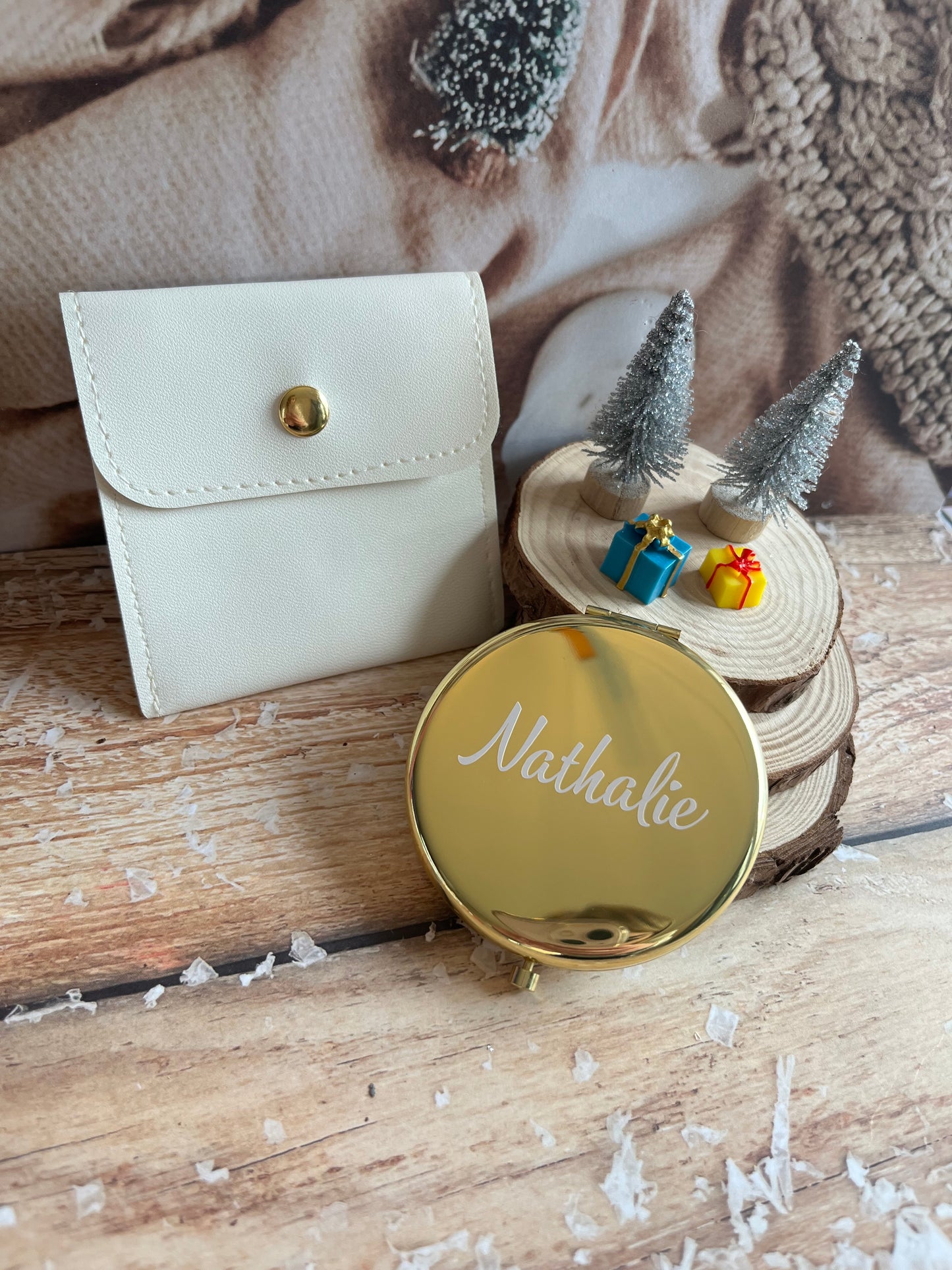 Miroir de poche personnalisé métallisé + pochette