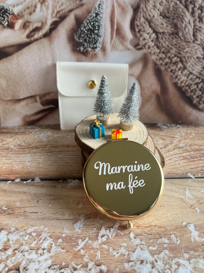 Miroir de poche personnalisé métallisé + pochette