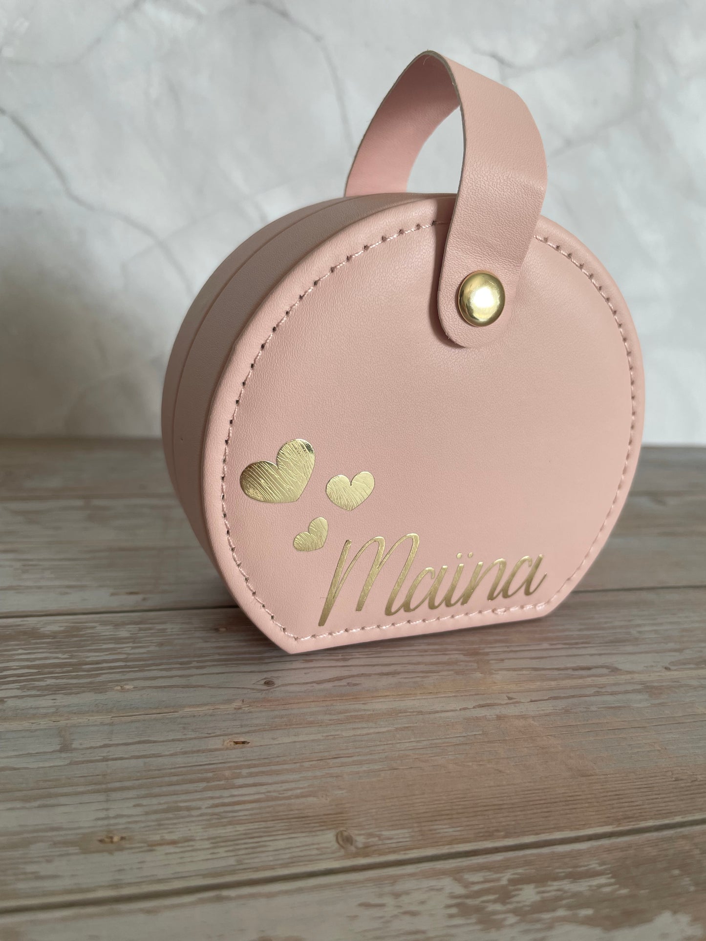 Boîte à bijoux ronde de voyage personnalisée - Simili cuir