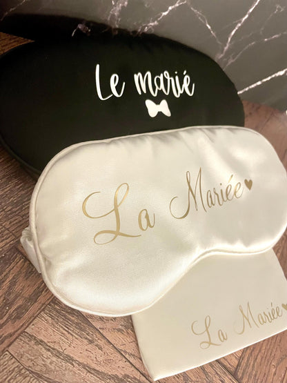 Masque de nuit + chouchou personnalisés satinés - Pyjama Party / Mariage / EVJF / Anniversaire