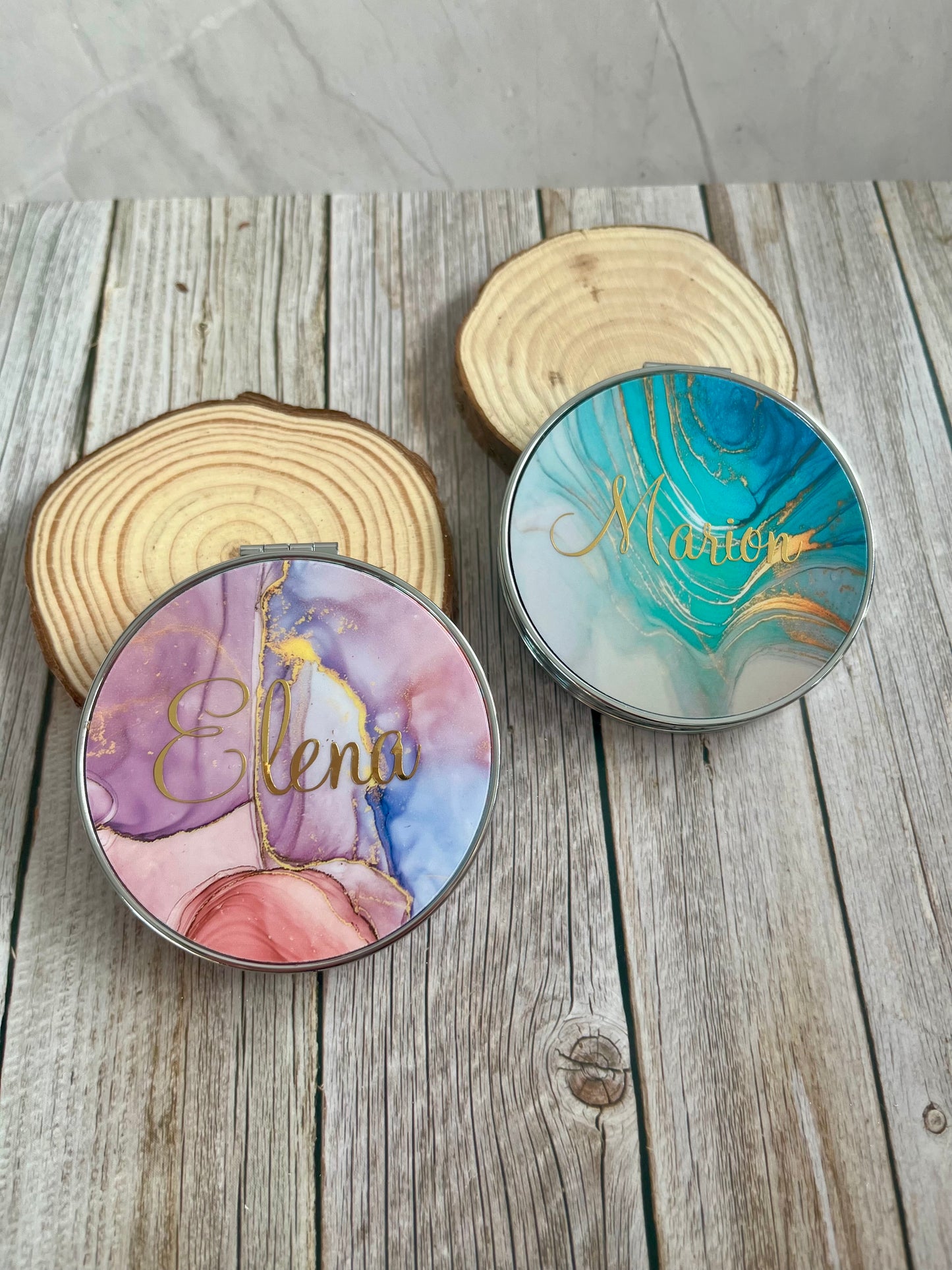 Miroir de poche personnalisé effet marbré