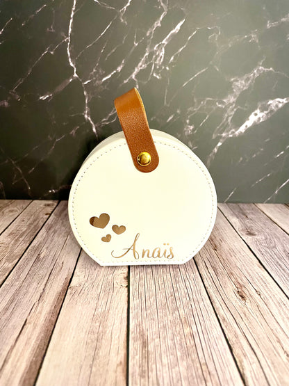 Boîte à bijoux ronde de voyage personnalisée - Simili cuir