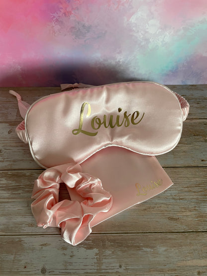 Masque de nuit + chouchou personnalisés satinés - Pyjama Party / Mariage / EVJF / Anniversaire