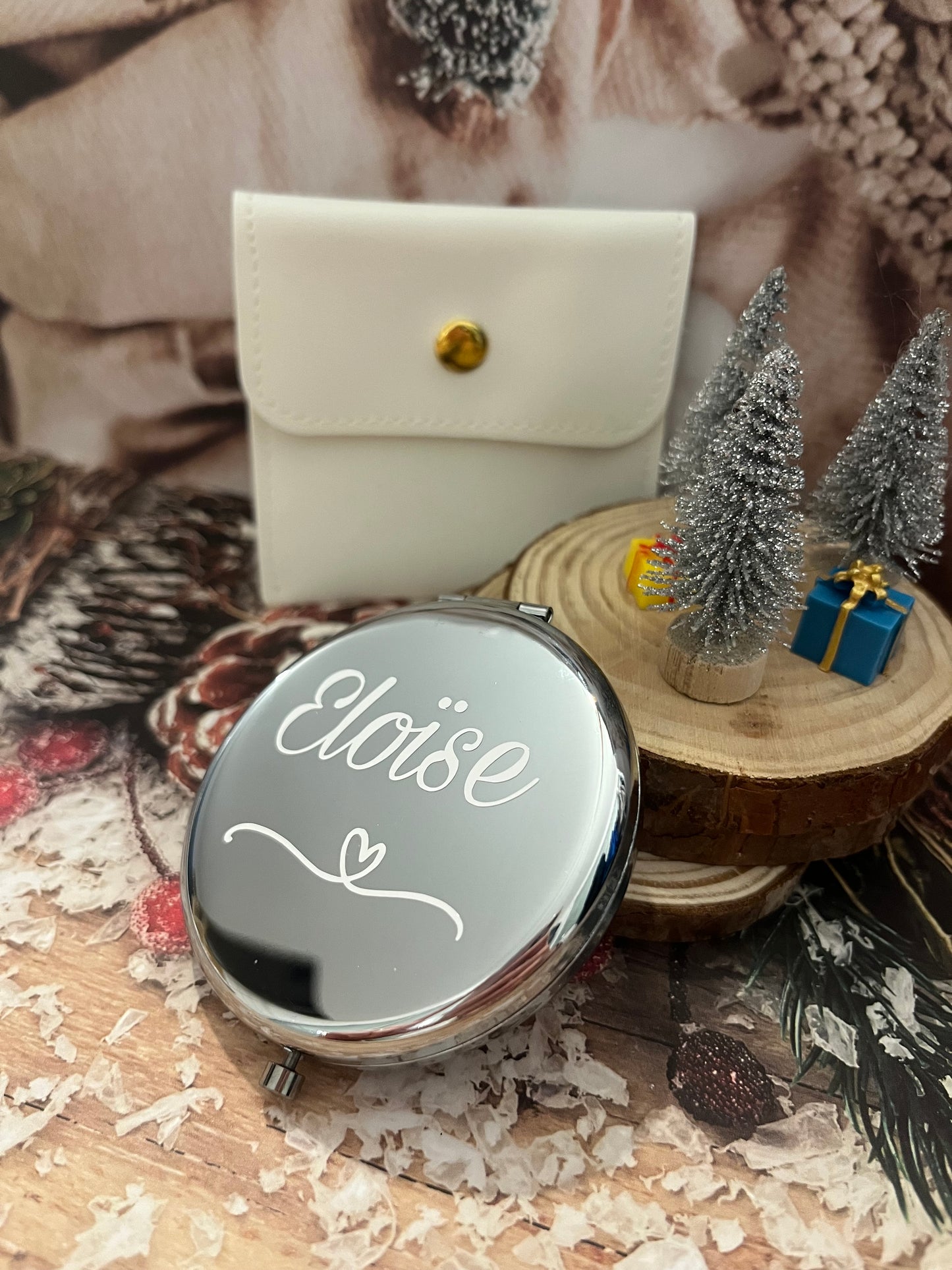 Miroir de poche personnalisé métallisé + pochette