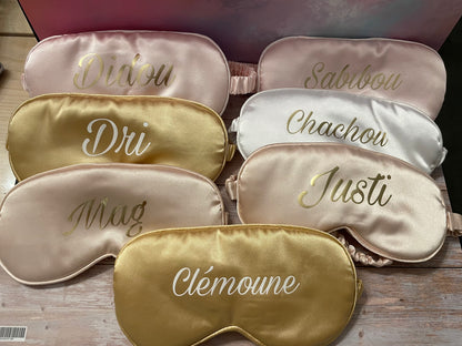 Masque de nuit + chouchou personnalisés satinés - Pyjama Party / Mariage / EVJF / Anniversaire