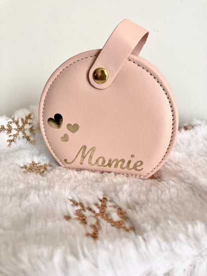 Boîte à bijoux ronde de voyage personnalisée - Simili cuir