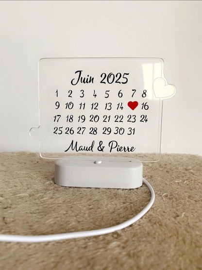 Cadre lumineux personnalisé  Prénoms + date - Rencontre / Mariage