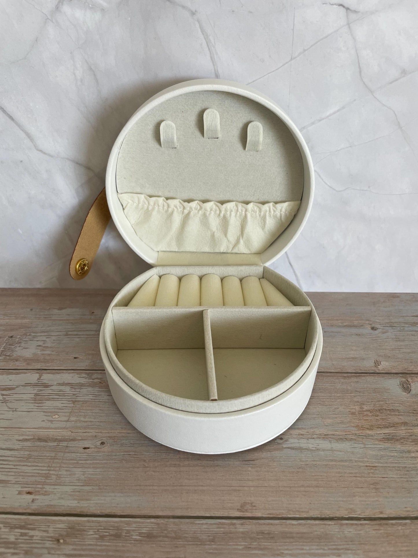 Boîte à bijoux ronde de voyage personnalisée - Simili cuir