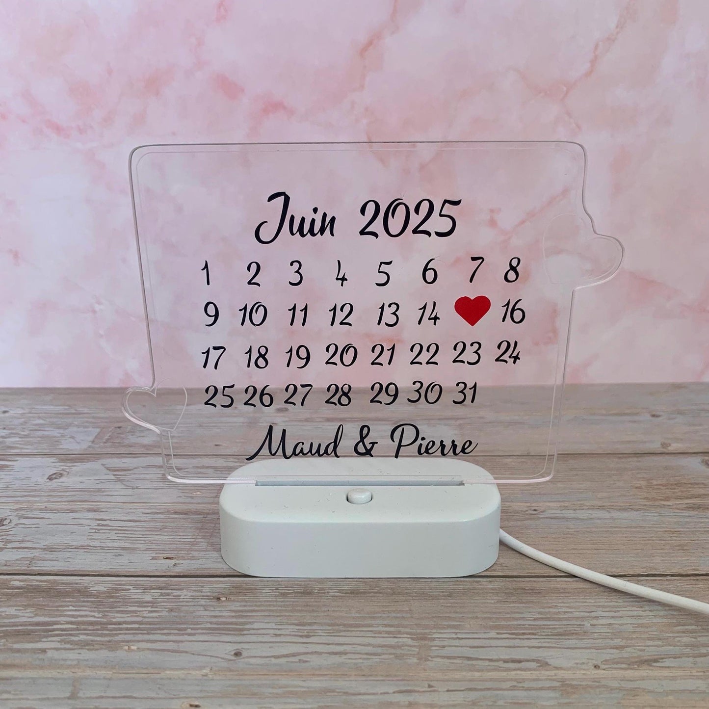 Cadre lumineux personnalisé  Prénoms + date - Rencontre / Mariage