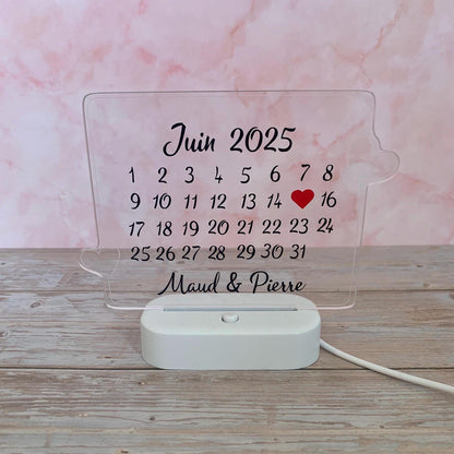 Cadre lumineux personnalisé  Prénoms + date - Rencontre / Mariage