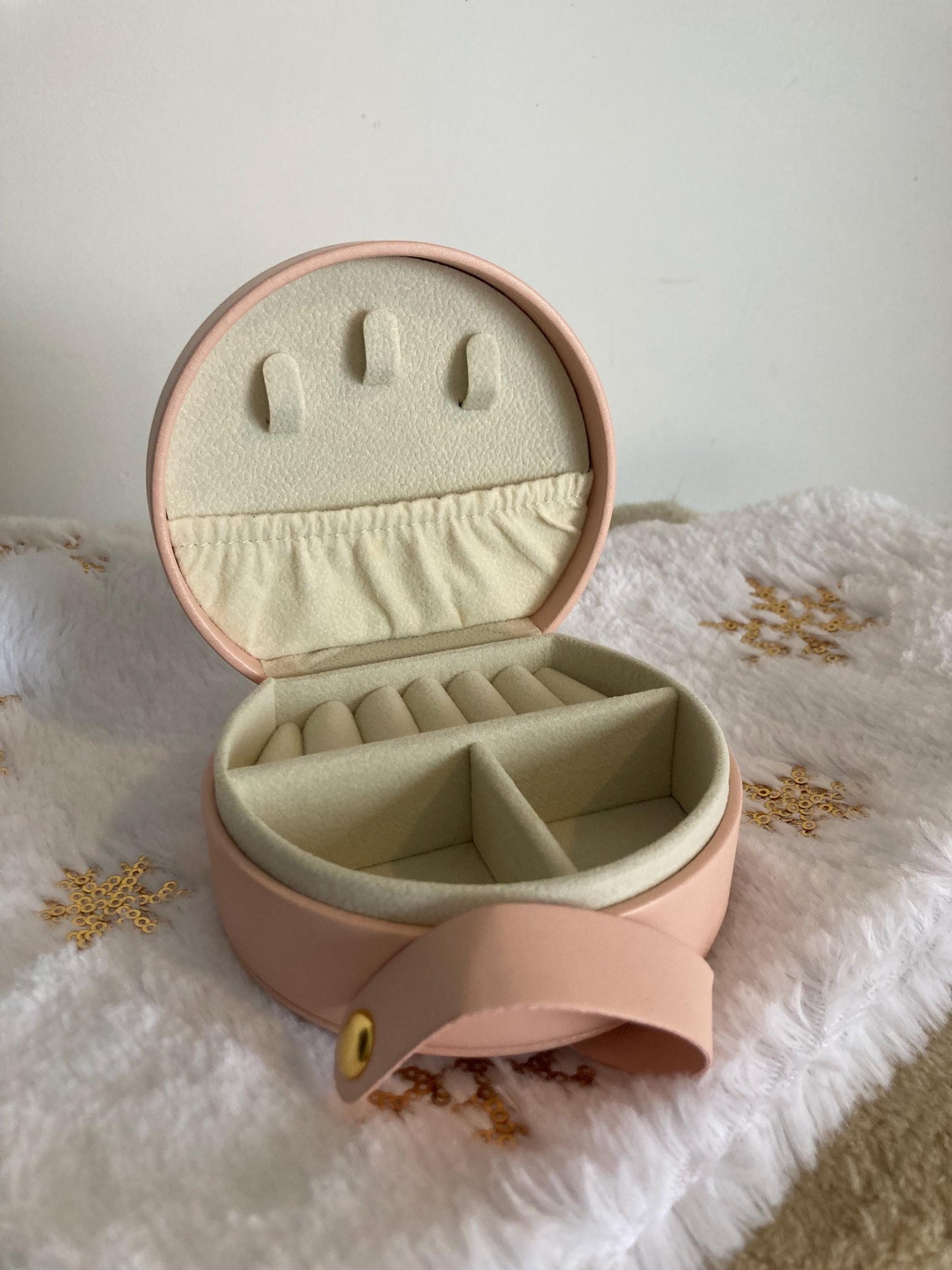 Boîte à bijoux ronde de voyage personnalisée - Simili cuir
