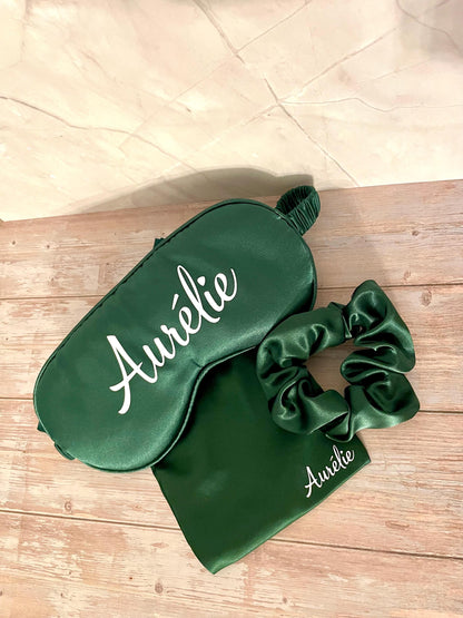 Masque de nuit + chouchou personnalisés satinés - Pyjama Party / Mariage / EVJF / Anniversaire