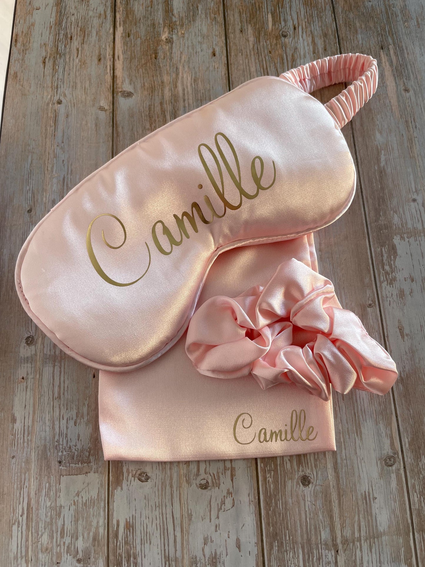 Masque de nuit + chouchou personnalisés satinés - Pyjama Party / Mariage / EVJF / Anniversaire